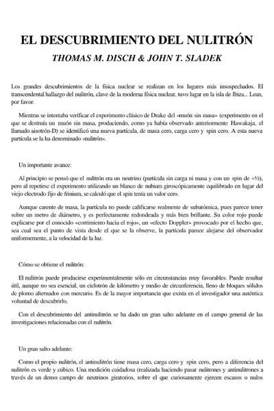Portada del libro: Disch, Thomas M Y Sladek, John T El Descubrimiento Del N