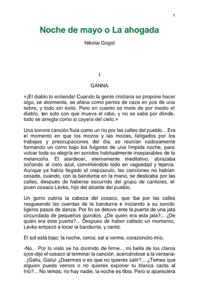 Portada del libro: Gogol, Nicolai V Noche De Mayo