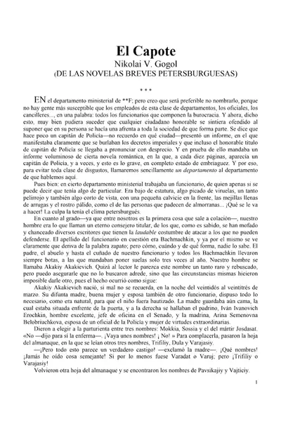 Portada del libro: Gogol, Nicolai V El Capote