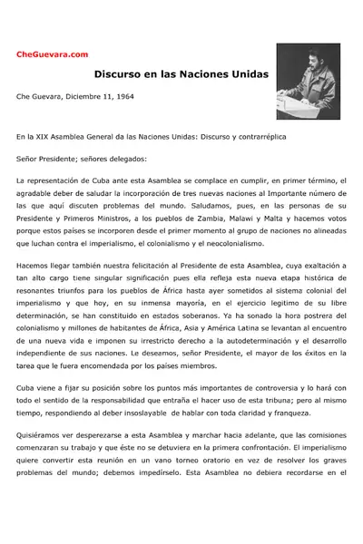 Portada del libro: Guevara, Ernesto Che Discurso En Naciones Unidas