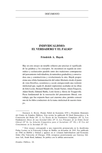Portada del libro: Individualismo El Verdadero Y El Falso