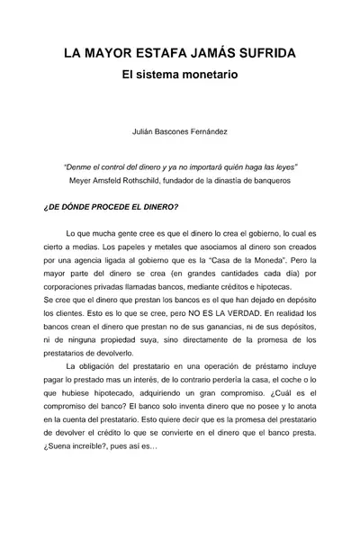 Portada del libro: El Sistema De Reservas Fraccionarias La Mayor Estafa Jamas Sufrida Sin Referencia 15m