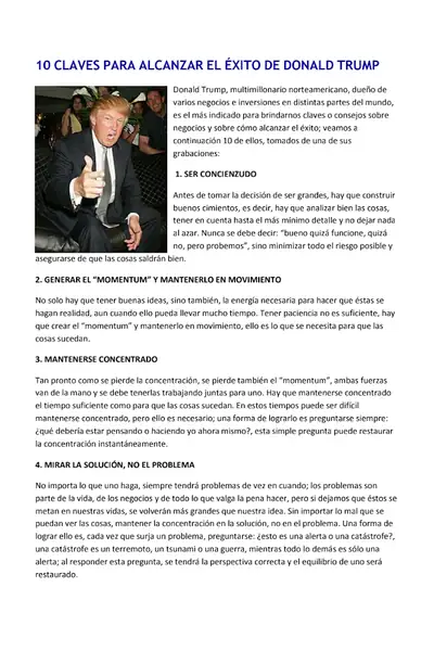 Portada del libro: 10 Claves Para Alcanzar El Exito De Donald Trump