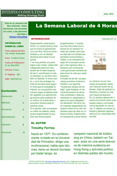 Portada del libro: La Semana Laboral De 4 Horas Resumen