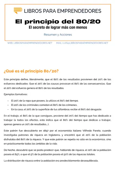 Portada del libro: El Principio 80 20 Un Resumen De Libros Para Emprendedores 1