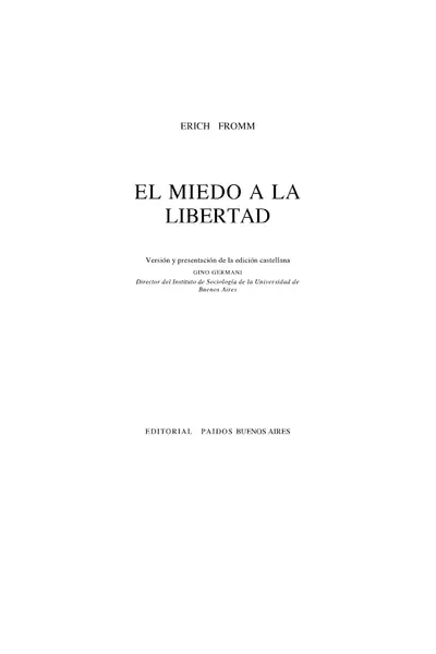 Portada del libro: El Miedo A La Libertad