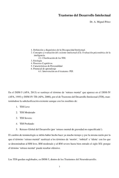 Portada del libro: Tdi Trastornos Del Desarrollo Intelectual