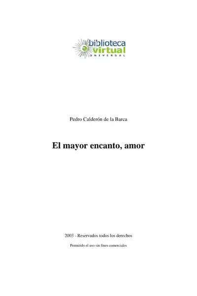 Portada del libro: El Mayor Encanto Amor Calderon De La Barca Pedro