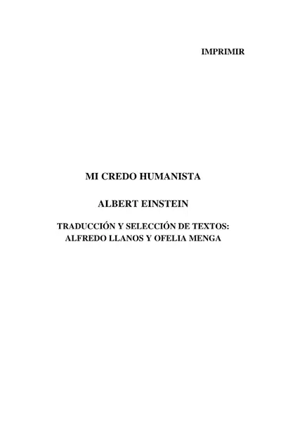 Portada del libro: Mi Credo Humanista Einstein Albert