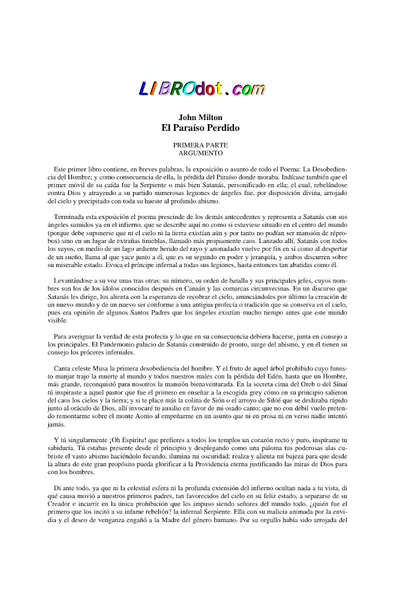 Portada del libro: Paraiso Perdido Milton John