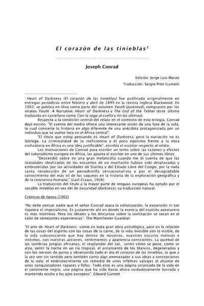 Portada del libro: El Corazon De Las Tinieblas Joseph Conrad