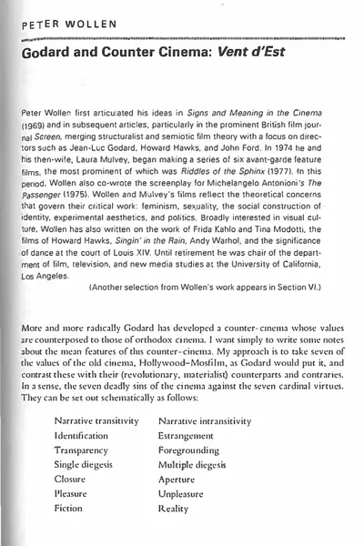 Portada del libro: Godard And Counter Cinema Peter Wollen