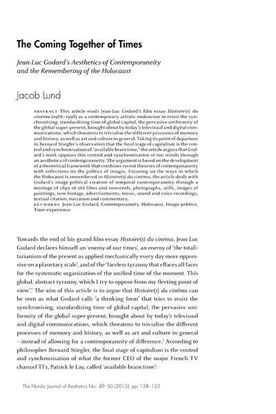 Portada del libro: Jean Luc Godard’S Aesthetics Of Contemporaneity Jacob Lund