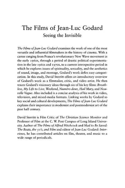 Portada del libro: The Films Of Jean Luc Godard, Seeing The Invisible David Sterritt