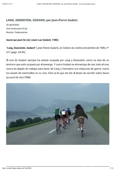 Portada del libro: Lang, Eisenstein, Godard Jean Pierre Oudart