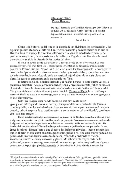 Portada del libro: Bonitzer Qué Es Un Plano