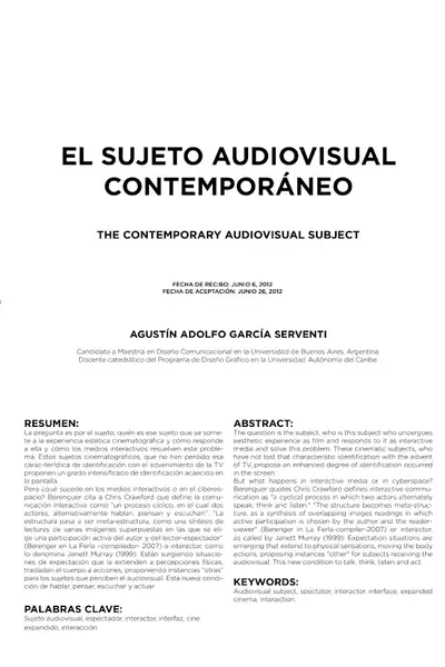 Portada del libro: El Sujeto Audiovisual Contemporaneo