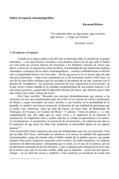 Portada del libro: Bellour Sobre El Espacio CinematográFico
