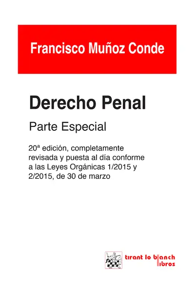 Portada del libro: Derecho Penal Parte Especial 20 Edicion