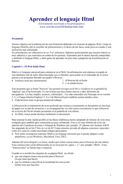 Portada del libro: Aprender El Lenguaje Html