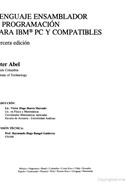 Portada del libro: Lenguaje Ensamblador Y Programacion Para Ibm Pc Y Compatibles Capitulo 1 Al 15