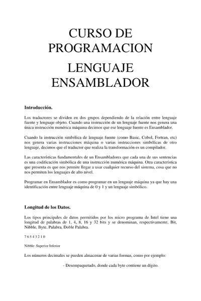 Portada del libro: Curso De Programacion En Lenguaje Ensamblador