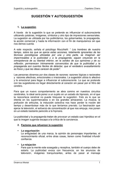 Portada del libro: SugestióN Y AutosugestióN, Cayetano Charro