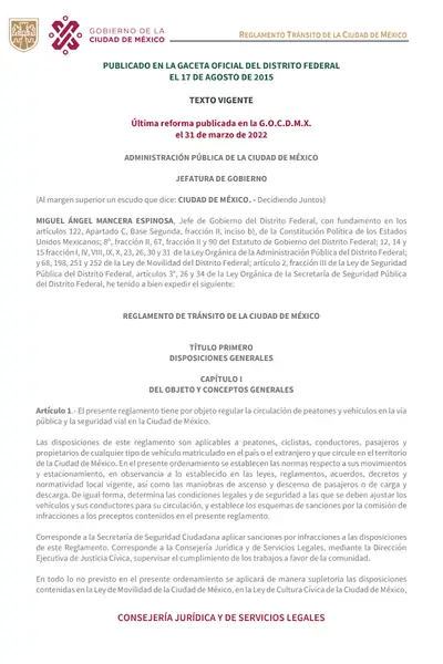 Portada del libro: Reglamento De Transito De La Ciudad De Mexico 31 220401 090550