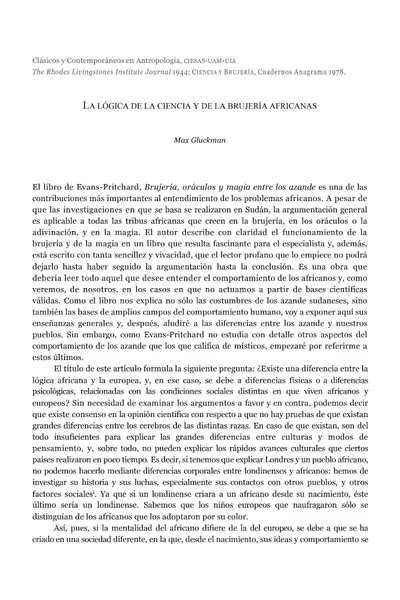 Portada del libro: La LóGica De La Ciencia Y De La BrujeríA Africanas Autor Max Gluckman