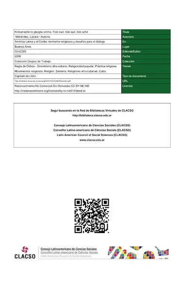Portada del libro: Kinkamaché To Gbogbo Oricha Folé Owó, Folé Ayé, Folé Aché, LáZara MenéNdez