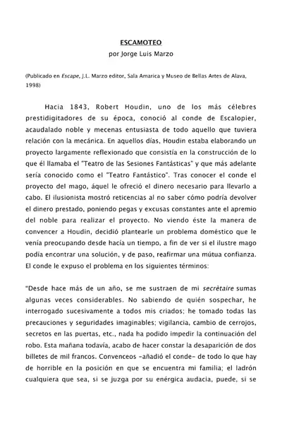 Portada del libro: Escamoteo Autor Jorge Luis Marzo