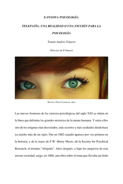 Portada del libro: 09 TelepatíA, Una Realidad O Una FiccióN Para La PsicologíA Autor TomáS AndréS Tripero