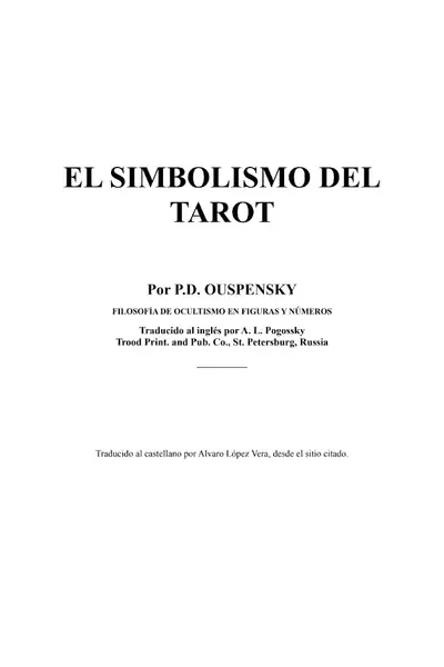Portada del libro: El Simbolismo Del Tarot Autor P D Ouspensky