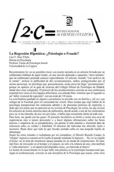 Portada del libro: 07 La RegresióN HipnóTica PsicologíA O Fraude Autor Luis F DíAz Vilela