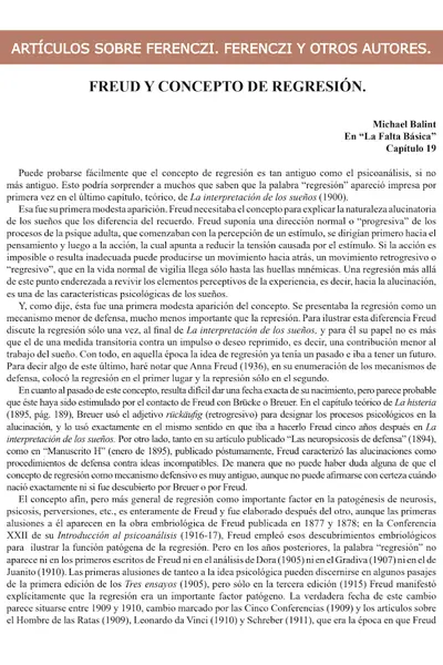 Portada del libro: 05 Freud Y Concepto DeregresióN Autor Michael Balint