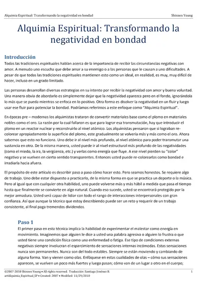 Portada del libro: Alquimia Espiritual Transformando La Negatividad En Bondad, Shinzen Young