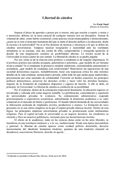 Portada del libro: 10 Libertad De Ctedra Por Gazir Sued