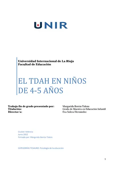 Portada del libro: 6 El Tdah En NiñOs De 4 5 AñOs Autor Margarida Borras Talens