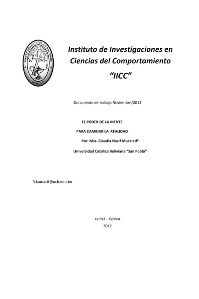 Portada del libro: El Poder De La Mente Para Cambiar La Realidad Autor Claudia Nacif Muckled