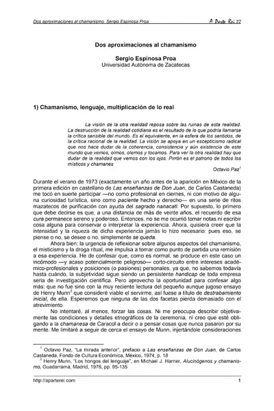 Portada del libro: 14 Dos Aproximaciones Al Chamanismo Autor Sergio Espinosa Proa
