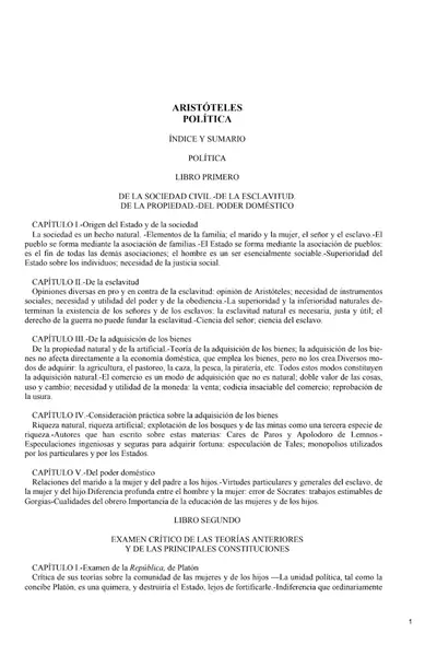 Portada del libro: Aristoteles Politica