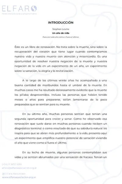 Portada del libro: Un AñO Para Vivir CóMo Vivir Este AñO Como Si Fuera El úLtimo Stephen Levine