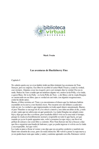 Portada del libro: Las Aventuras De Huckleberry Finn Mark Twain
