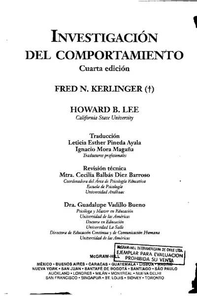 Portada del libro: Investigacion Del Comportamiento Kerlinger