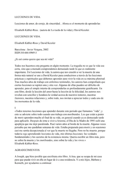 Portada del libro: Lecciones De Vida Elisabeth KüBler Ross