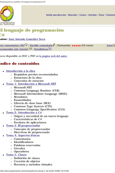 Portada del libro: C# El Lenguaje De Programacion C#