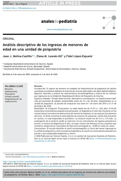Portada del libro: Copia De Analisis Descriptivo De Adolecentes En Psiquiatria, EspañA