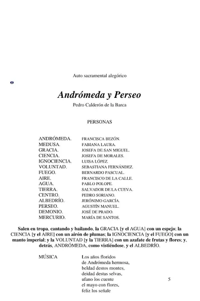 Portada del libro: Copia De CalderóN De La Barca Pedro AndróMeda Y Perseo