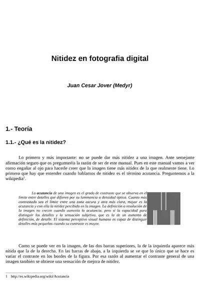 Portada del libro: Nitidez En Fotografia Digital Juan Jover