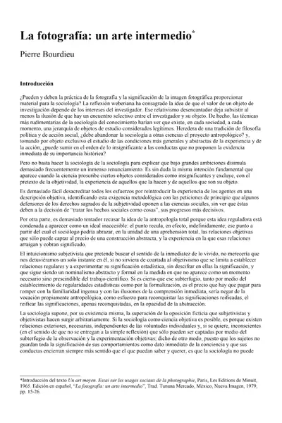 Portada del libro: La Fotografia Un Arte Intermedio Pierre Bourdieu